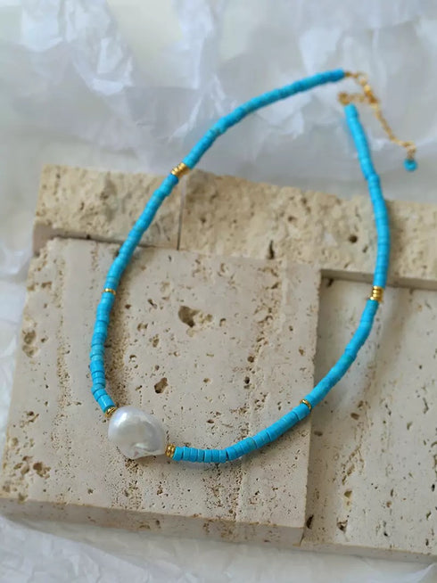 Large Baroque Pearl Turquoise Necklace
